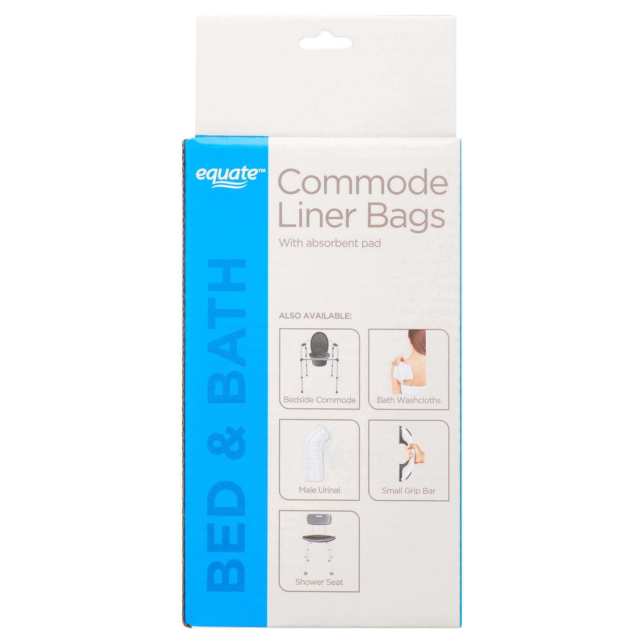 Equate Bed & Bath Commode Liner Bags with Absorbent Pad, 12 Count