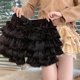thumbnail image 4 of Womens Layered Ruffled Lace Warm Plush Fleece Pumpkin Shorts Japanese Vintage Sweet Bowknot Bloomers Safety Under Pants apricot, 4 of 4