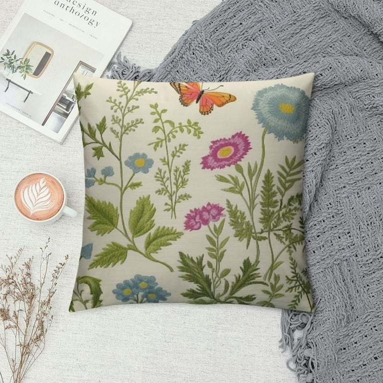 Lingy Sage Green Floral Pillow Covers Spring Wild Flower Decorative Throw Pillows Outdoor Summer Plant Print Farmhouse Pillowcases Cushion Case Decor for Home Sofa Couch Bed White Walmart