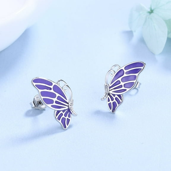 Sterling Silver Violet Butterfly Earring Studs