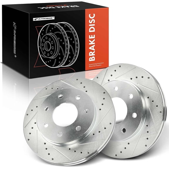A-Premium 12.98 inch (329.9mm) Front Drilled and Slotted Disc Brake Rotors Compatible with Select Ford and Lincoln Models - F-150 F150 2004-2008, Mark LT 2006-2008, 4WD, 2-PC Set