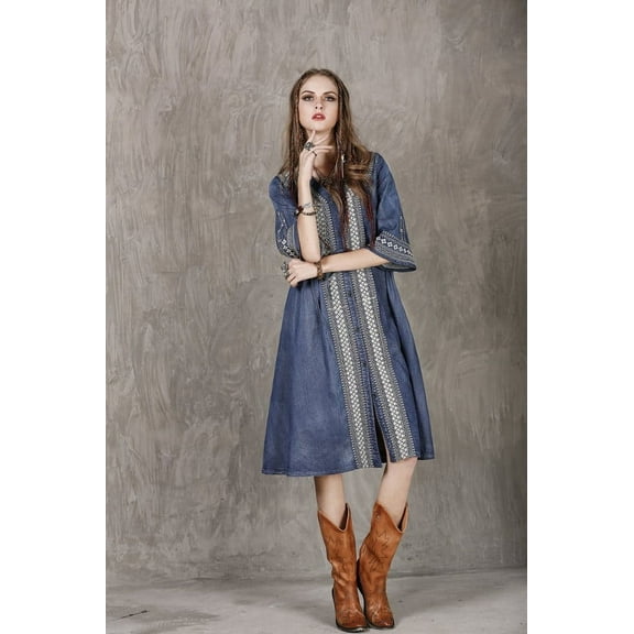 Vicky and Lucas Half Sleeve V-Neck Waist Drawstring Loose Dress - For All Occasions Modern Style Fashion Dress for Women (Small)