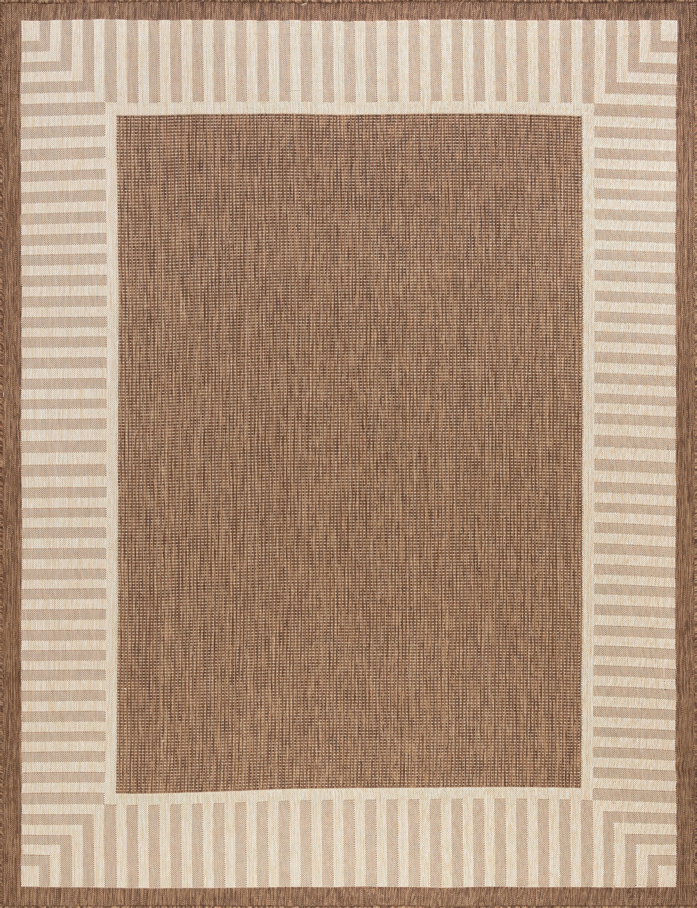 Bliss Rugs Striped Border Indoor Outdoor Area Rug for Patio, Porch, Garden | Brown, 4' x 5'3''