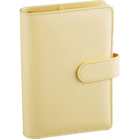 A6 PU Leather Budget Binder Refillable 6 Ring Notebook Binder for A6 Filler Paper, Loose Leaf Personal Planner Binder Cover with Magnetic Buckle, Yell