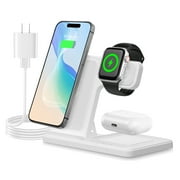 3 in 1 Wireless Charger Station for iPhone 16 15 14 13 12 11 8 Pro Max Mini Plus X XR XS Max SE Plus Series, Apple Watch Series 10 9 8 7 6 5 4 3 2 SE and Ultra, AirPods 2 3 4 Pro 2, White