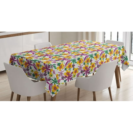 

Floral Tablecloth Birds Pointed Flowers Long Leaves Illustration on Plain Background Rectangle Satin Table Cover Accent for Dining Room and Kitchen 52 X 70 Dark Magenta Multicolor by Ambesonne