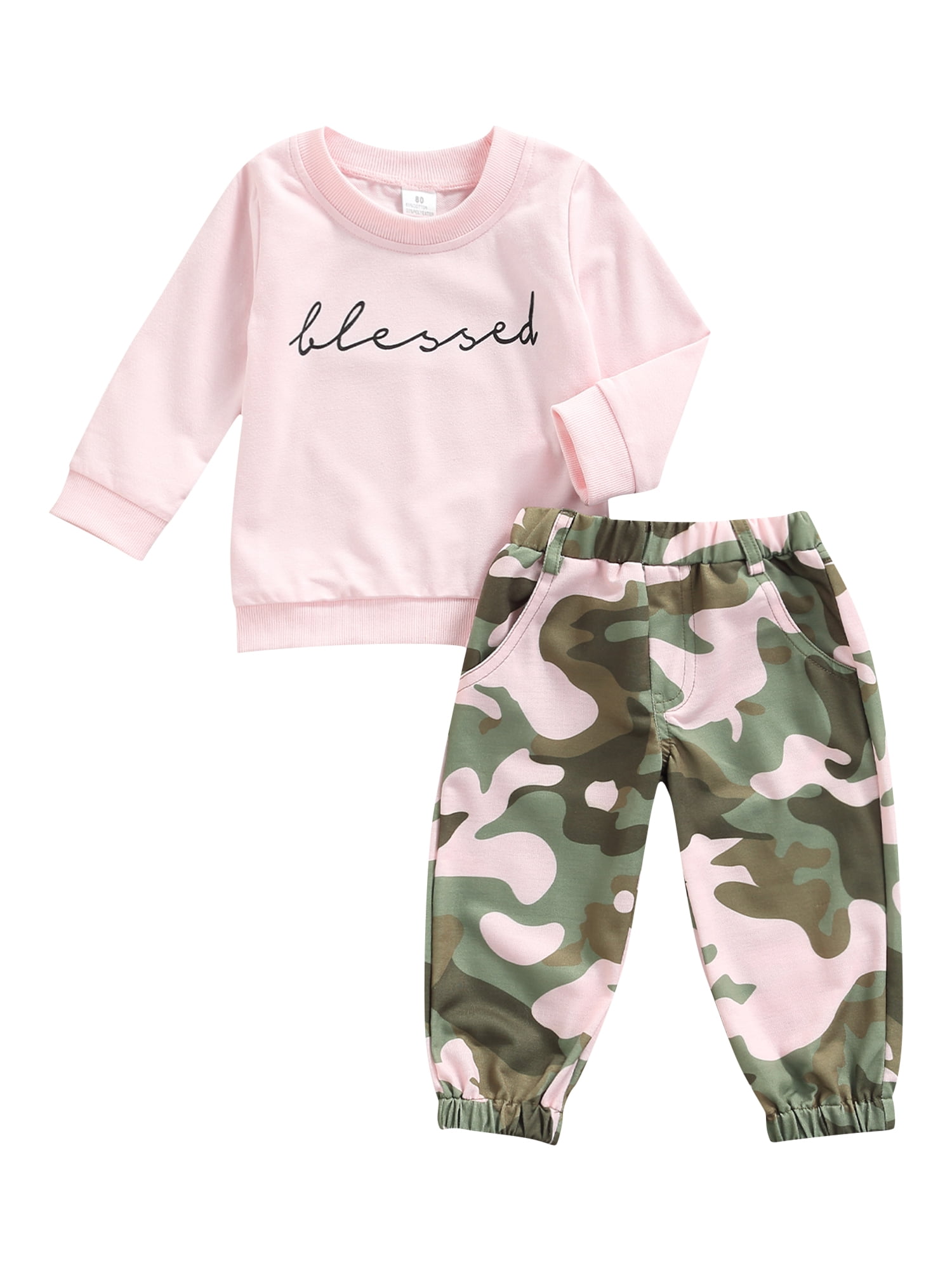 Toddler Kids Baby Girl Outfits Pink Long Sleeve Camouflage Clothes Set Tracksuit 