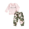 thumbnail image 2 of Bagilaanoe 2pcs Toddler Baby Girl Long Pants Set Letter Print Long Sleeve Pullover Tops + Camouflage Trousers 1T 2T 3T 4T 5T 6T Kids Casual Outfits, 2 of 7