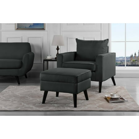 - Contemporary Accent Chair and Ottoman with Hidden Storage Set, Linen Upholstered, Light Gray
