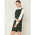thumbnail image 4 of Vestido de cuadros de manga larga con cuello Peter Pan en contraste para mujer Verde XS, 4 of 6
