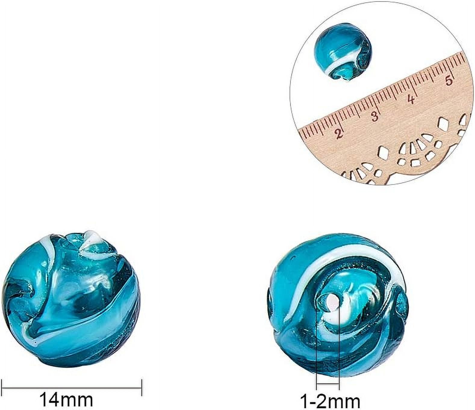 100 pcs 14mm Handmade Lampwork Round Loose Beads for Jewelry Making DIY Bracelet Necklace Darkcyan Hole: 1-2mm