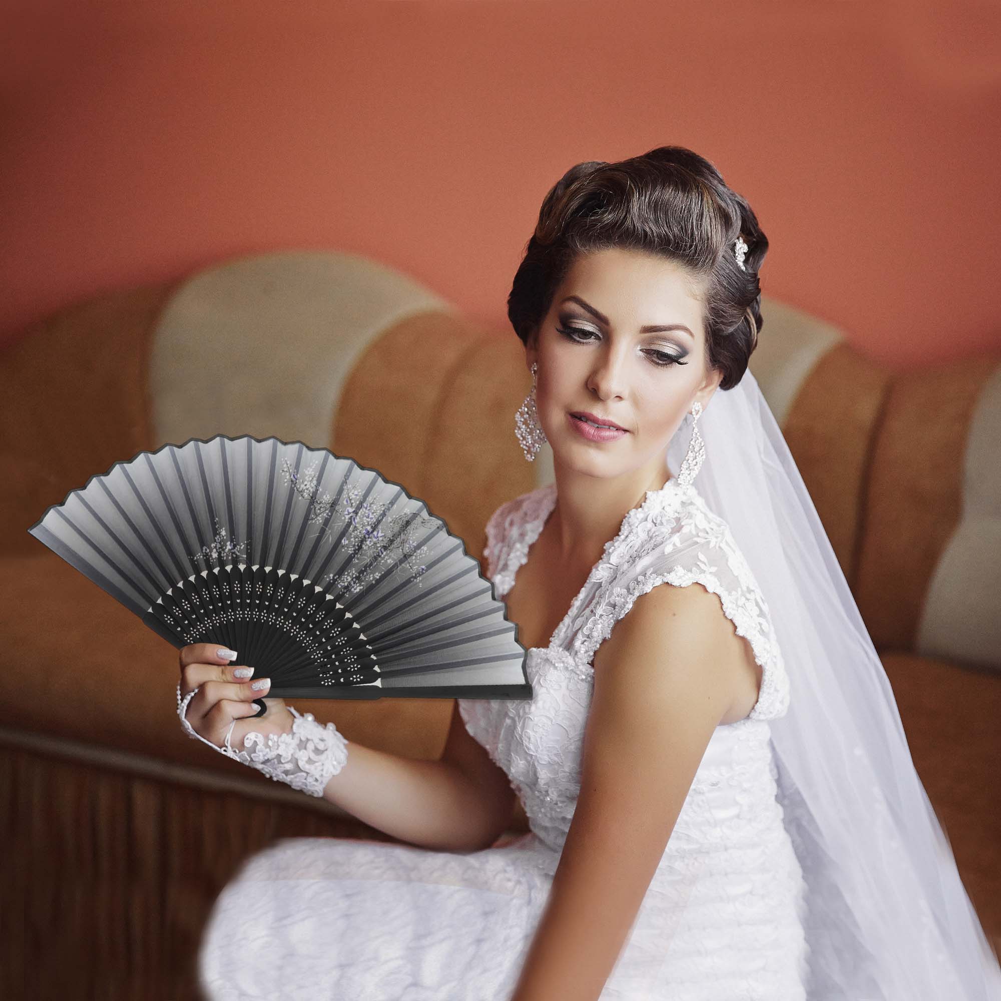Unique Bargains Ancient Style Folding Fan 1Pc Gray [Delicate Shadows Fragrant Blossoms]