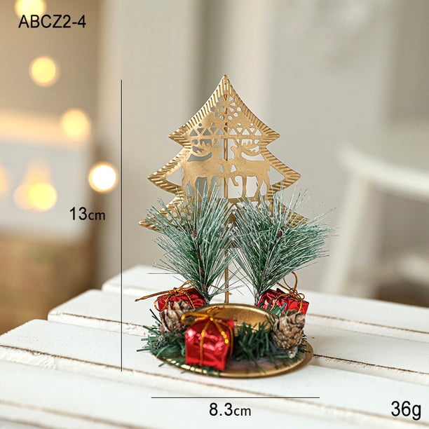 Nvzi Portavelas navideño de hierro, candelabro navideño de hierro dorado con ramas de pino y piñas, adornos de escritorio para exhibición navideña en el comedor, hogar y decoración, D