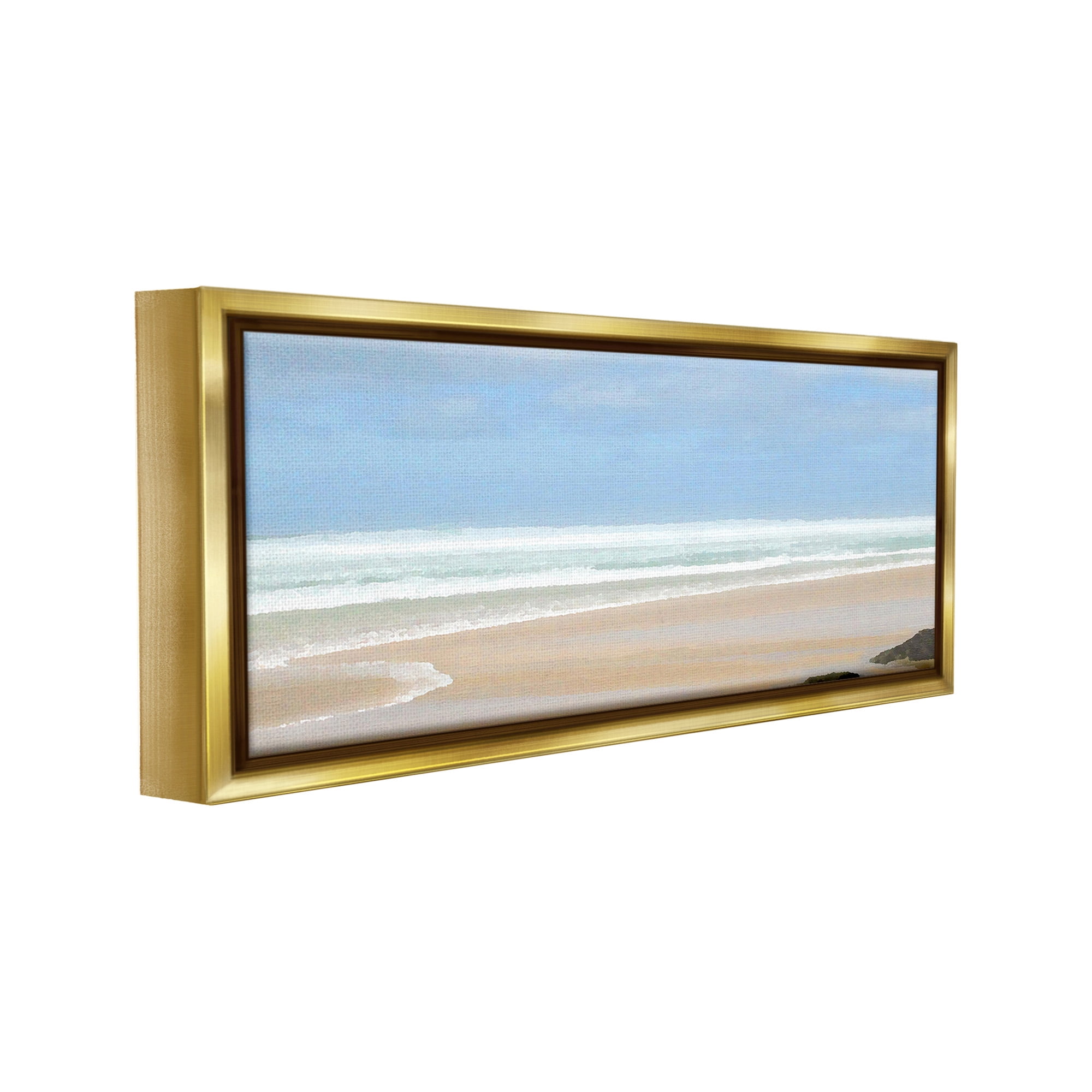 Stupell Industries Panoramic Abstract Shoreline Landscape Painting Gold Floater Framed Canvas Art Print Wall Art, 25 x 11