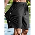 thumbnail image 2 of Men's High-Stretch Athletic Shorts – Adjustable waist, zippered pockets, printed black stretch fabric. Great for workouts, casual, beach & outdoor., 2 of 9