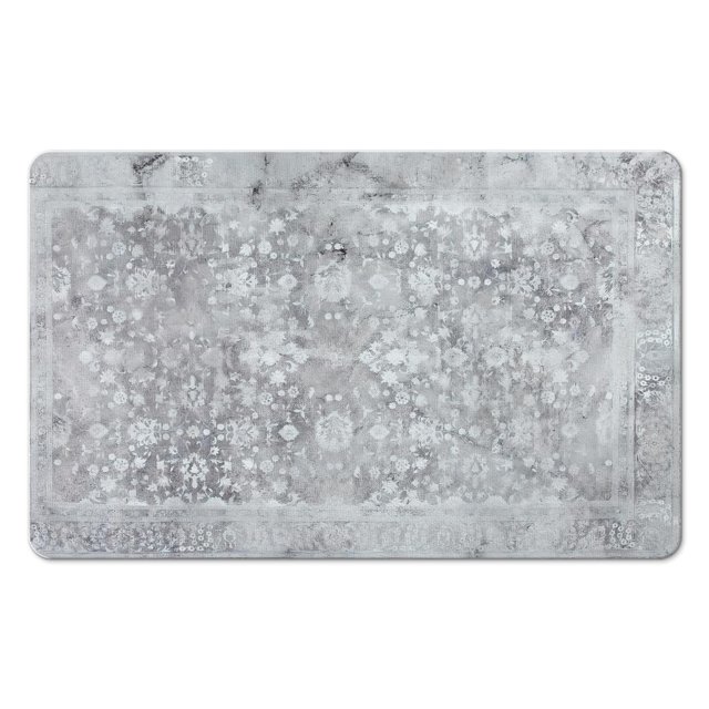 Vintage Gray Bathroom Rug Set, Non-Slip and Soft, Long Bathroom Rugs and Contour Toilet Rug included, Machine Washable, Decorated with Oriental Floral Design, Perfect for Tub and Shower, 20x32 in