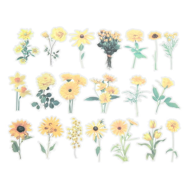 Calcomanías de vinilo transparente de girasol amarillo, calcomanías de flores claras de PET, 80 hojas amarillas