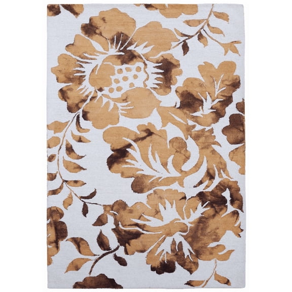 Veaves International Hand Tufted Wool Area Rug 4x6 Feet, Traditional Floral Botanical Pattern, Ivory Beige and Brown Indoor Rug for Living Room, Bedroom and Dining Room