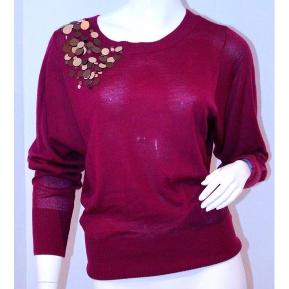 ELLEN TRACY Chandail en Paillettes Magenta Doré à Manches Longues Haut ( TP )