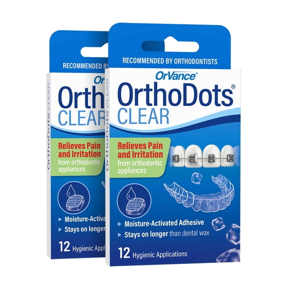 OrthoDots CLEAR -  Braces Wax Alternative for Pain Caused by Braces, Clear Aligner Trays, and Other Orthodontic Appliances - 2 Pack  (24 Count)