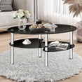 thumbnail image 2 of Giantex Tempered Glass Coffee Table, Oval 3-Tier Steel Tea Table w/Spacious Glass Desk-Top, Open Storage Shelf, Modern End Side Table for Home Living Room Office Reception (Clear Glass), 2 of 8