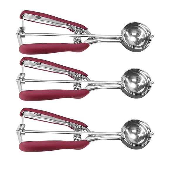 pitrice Ice Cream Scoop Stainless Steel Cookie Dough Spoon Fruit Potato Digging Ball Scooper, Wine Red, 3Pcs