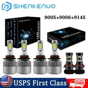 SHENKENUO 9005 9006 9145 LED Headlight Fog Light Bulbs Combo For Chevy Silverado 1500 2500 HD 2003 2004 2005 2006 White