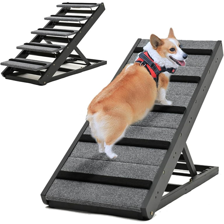 ABORON Folding Stairs for Dog to Get on Bed 2 in 1 Portable Dog Ramp Step for Car Couch 5 level Adjustable Pet Ramp for Small Large Old Dog Cat Load 200