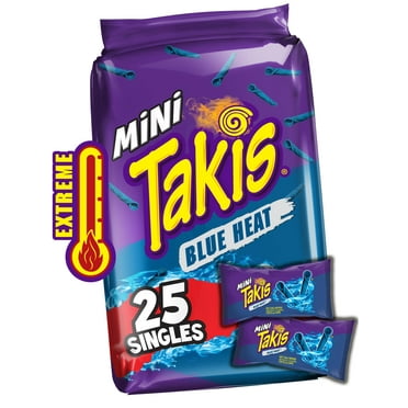 Takis Blue Heat Mini 25 pc / MDH11.23 oz Bite Size Multipack, Hot Chili Pepper Flavored Extreme Spicy Rolled Tortilla Chips