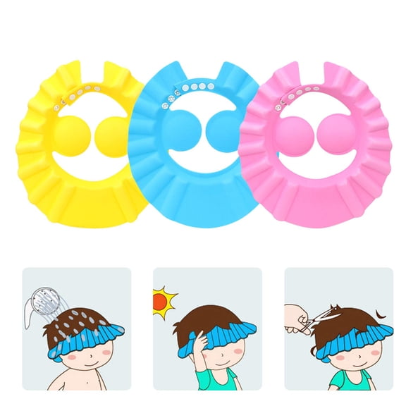 OQRKI 3Pcs Cute Kids Adjustable Shampoo Bath Bathing Shower Cap Hat Wash Hair Shield Versatile Kids Shower Cap