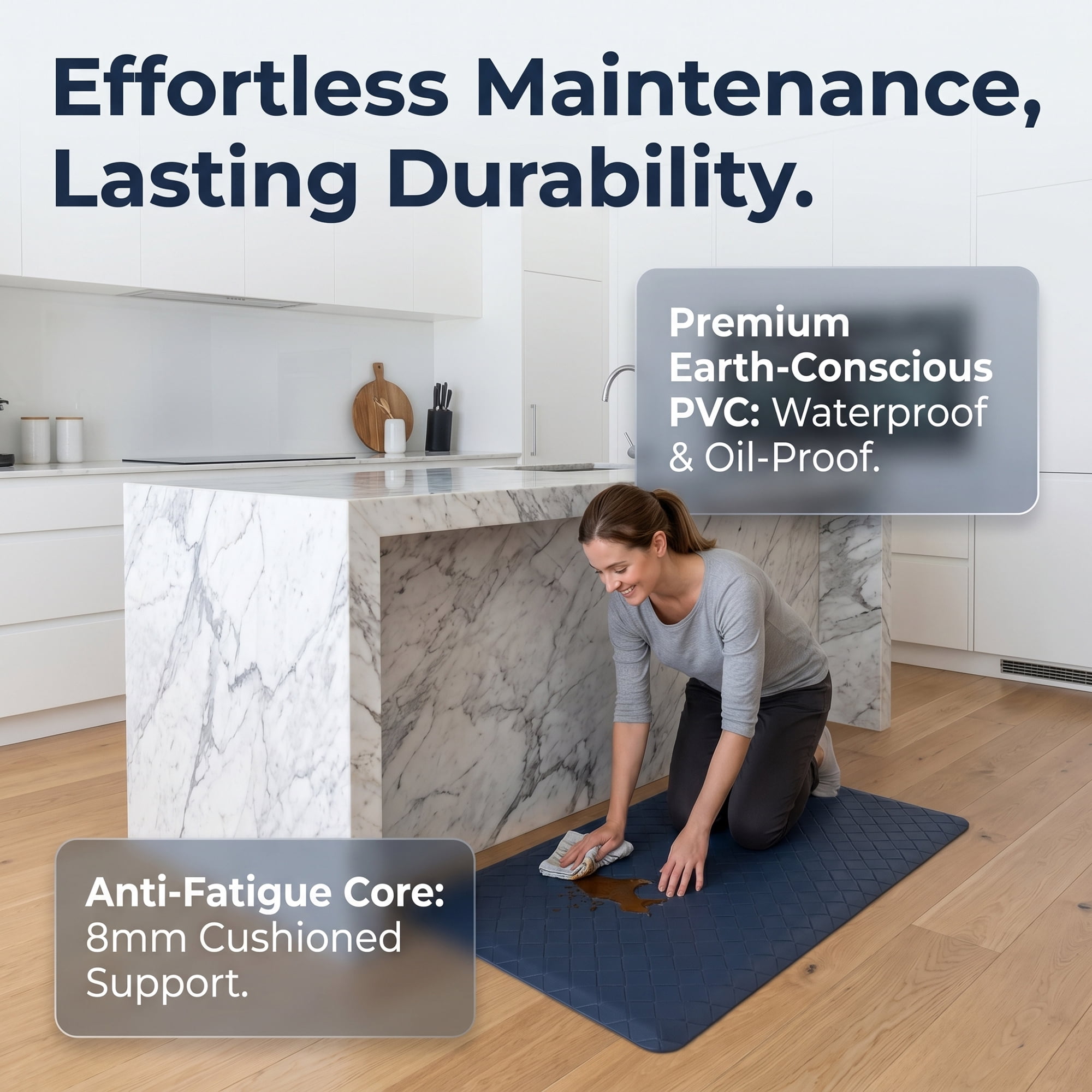 Unique Bargains Geometric Anti-fatigue Waterproof Oil-proof Pads Dark Blue 28" x 17"