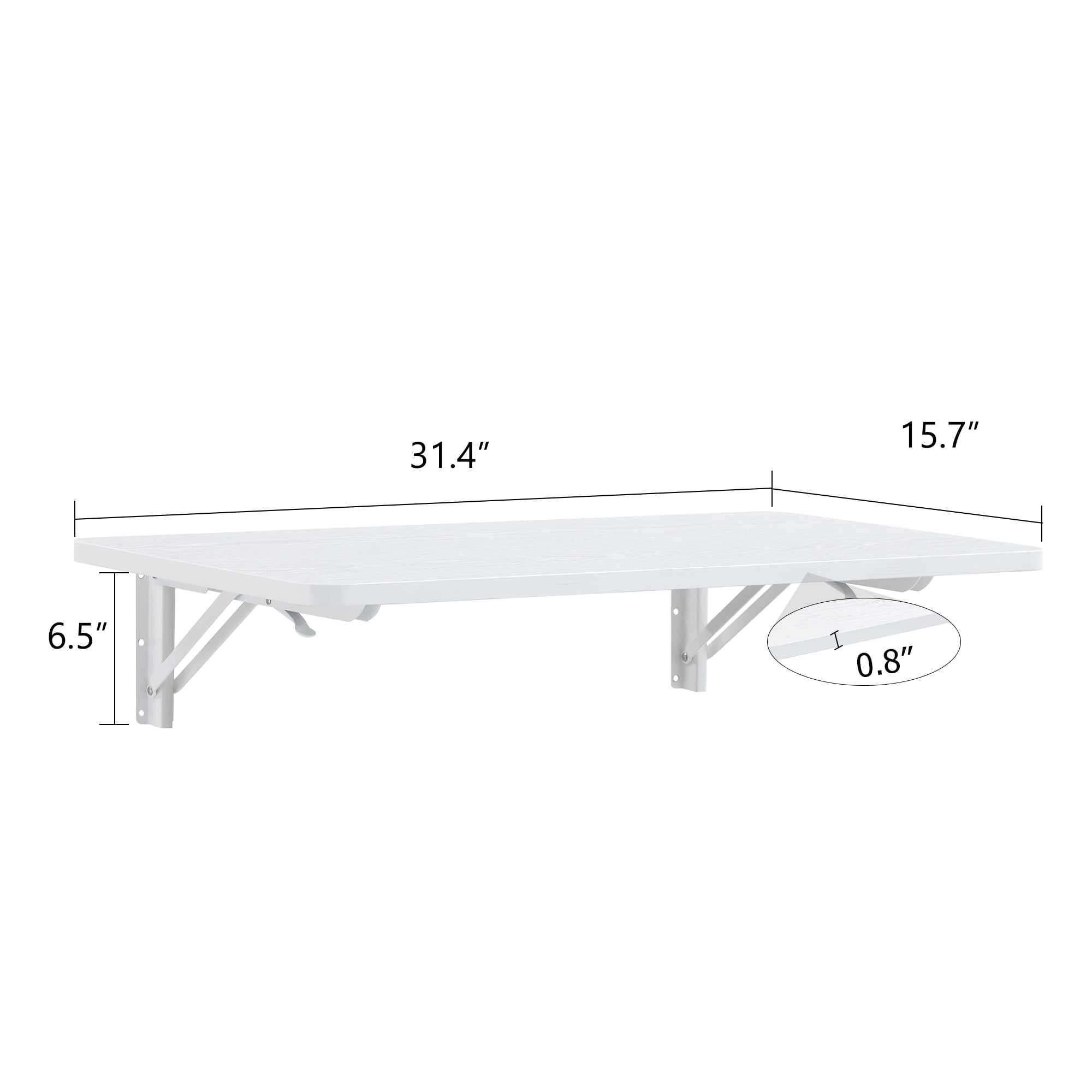 Wall Mounted Folding Table, Floating Desk for Laundry Room, Fold Down Table with Full-Folding Hinge for Small Space Kitchen Bathroom Easy Install, White