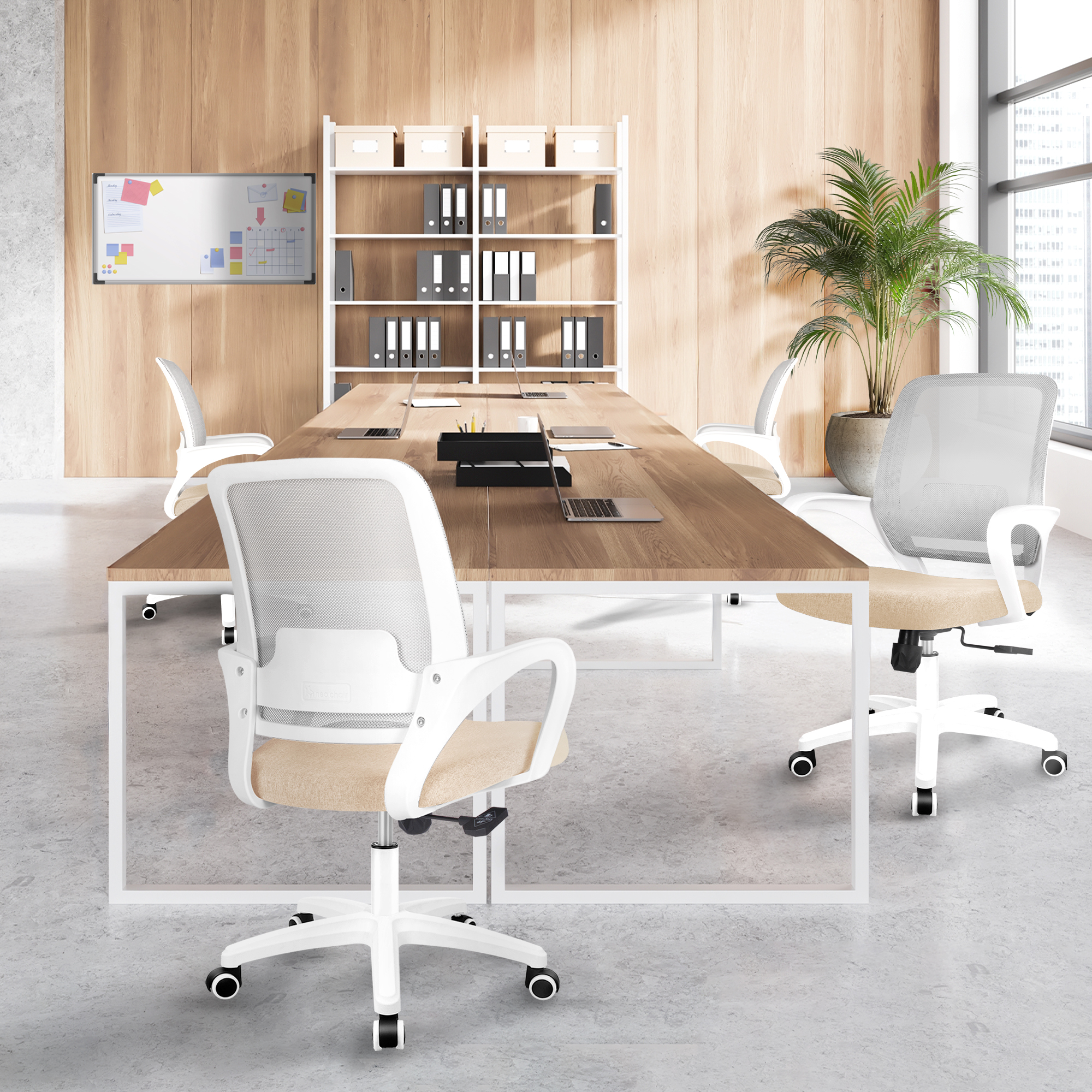 CELTOSS Ergonomic Home Office Chair, Mid Back Lumbar Support Desk Chair, Adjustable Height with Armrests for Adults, Beige