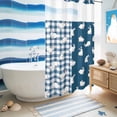 thumbnail image 5 of No Hook Shower Curtain, Japanese Rabbits Shower Curtains for Bathroom with See Through Top Window, Vintage Navy Blue Farmhouse Checkered Waterproof & Washable Bath Curtain Stand Up Stall 36"x72", 5 of 9