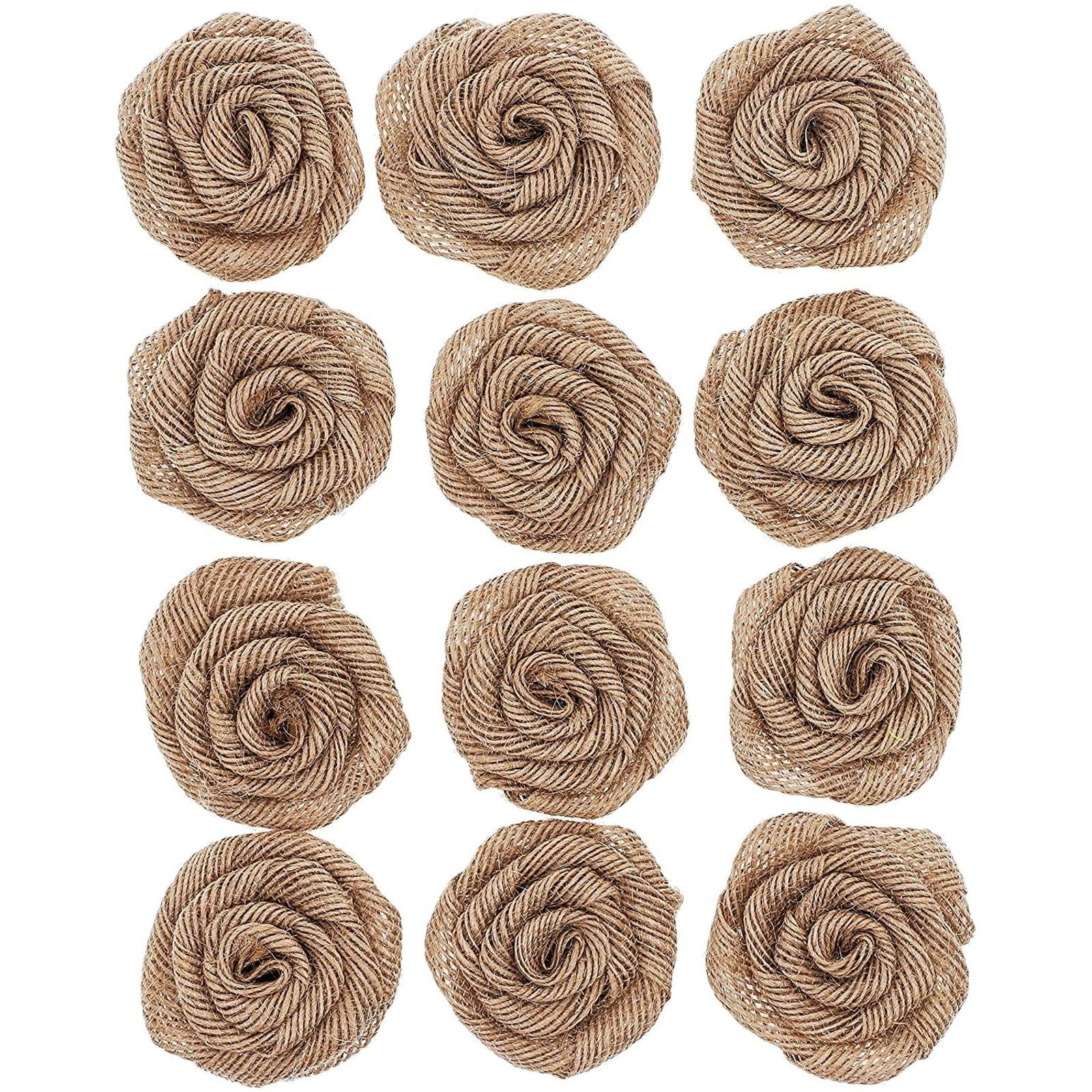 12-Pack Burlap 3-Inch Flower Heads for DIY Crafts and Rustic Wedding Decor 