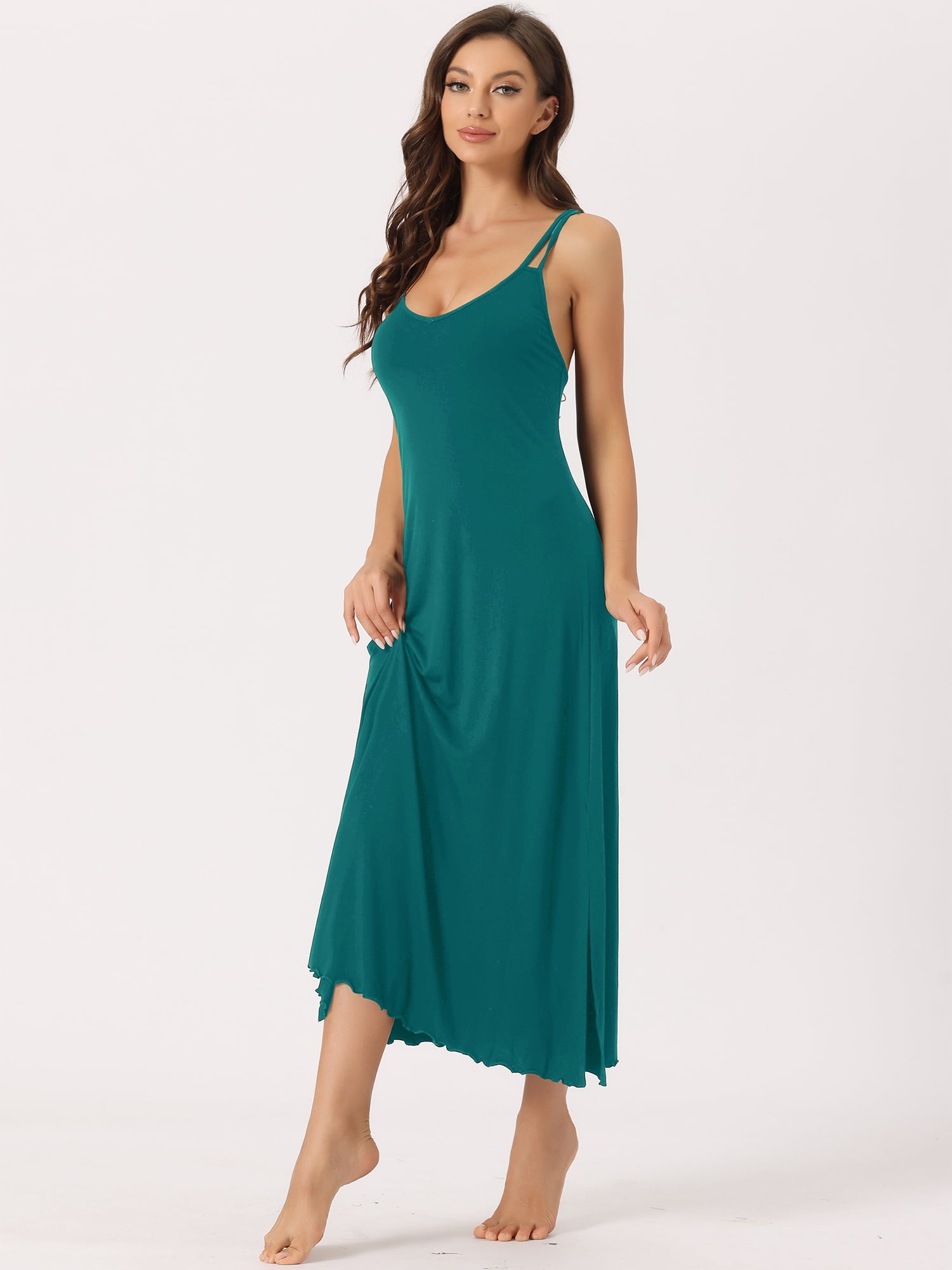 DARING DIVA Women's Lingerie Nighties Midi Racer Back Pajama Dress M Peacock Blue