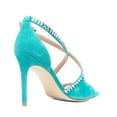 thumbnail image 4 of XYD Women Open Toe Teardrop Rhinestone Studded Sandals Cross Strap Stiletto High Heels Sexy Cocktail Party Date Shoes Size 5.5 Cyan, 4 of 4