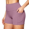 thumbnail image 2 of 6" Biker Shorts Women Tummy Control with Pockets High Waisted Yoga Shorts for Women Running Gym and Workout Pink L, 2 of 7