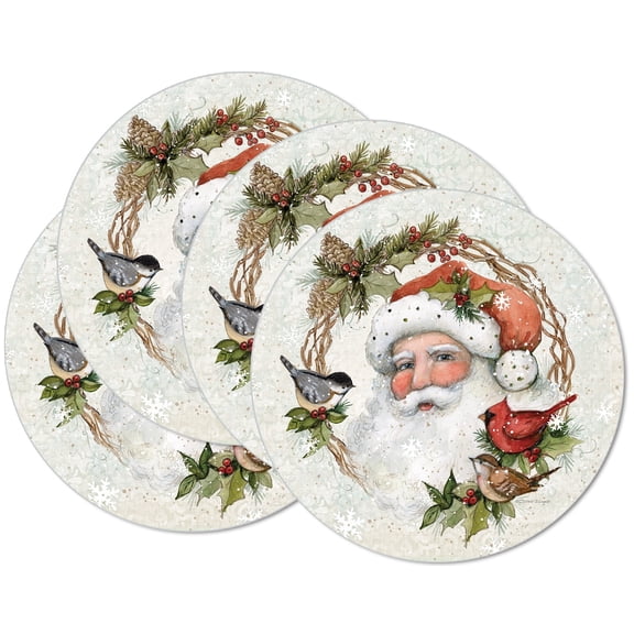 CounterArt "Winter Forest Santa" 4-Pack Round Reversible Tabletop Placemats