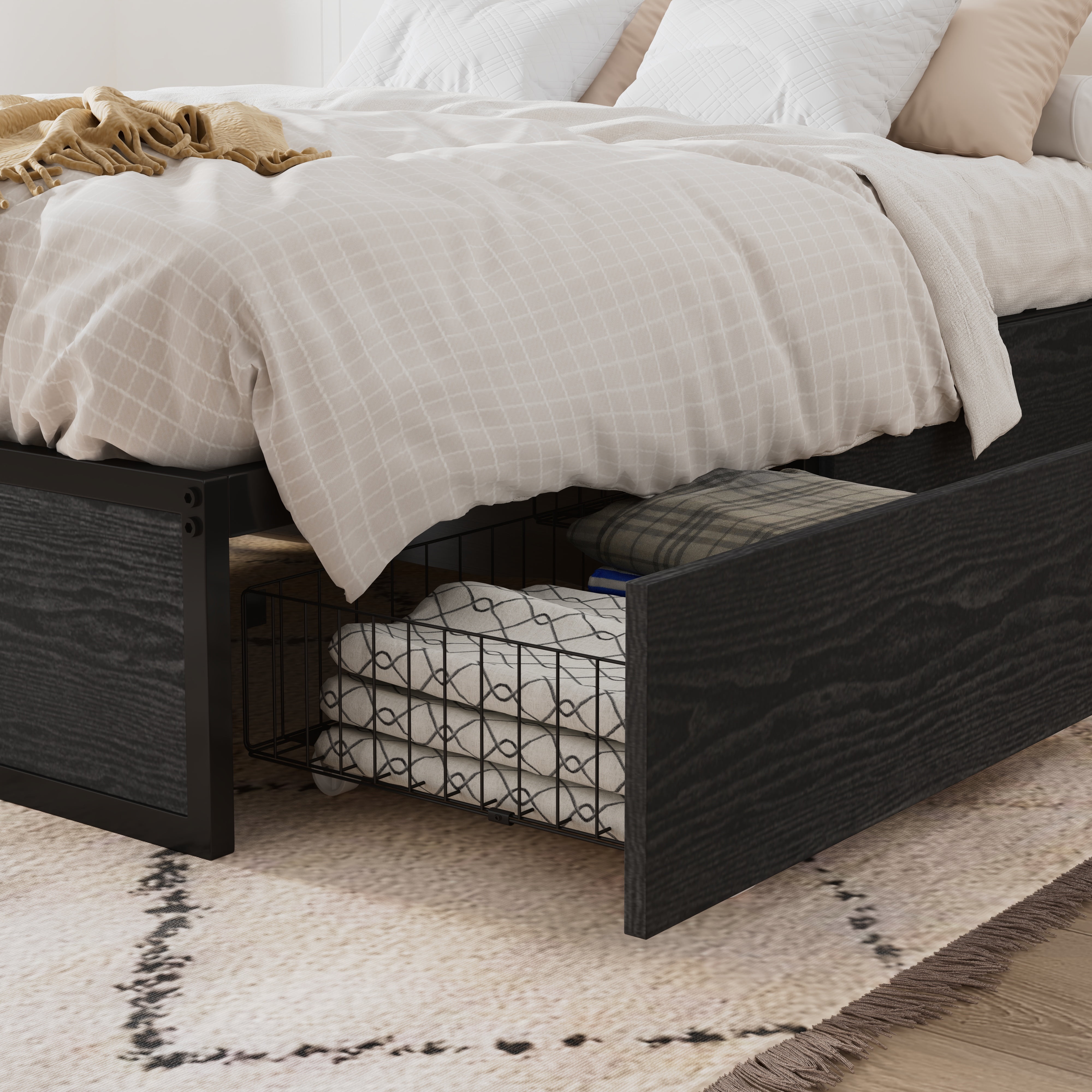 Amolife Full Bed Frame, Metal Storage Platform Bed with 2 Ultra-Flexible Drawers & Easy Assembly, Black