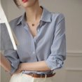 thumbnail image 2 of Blusa a rayas azules para mujer, camisa coreana holgada de manga larga, 2023, 2 of 4