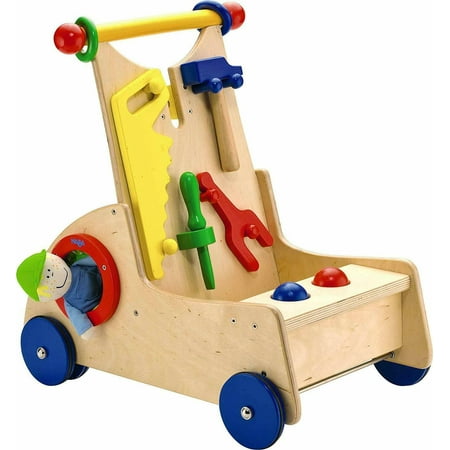 HABA Walk Along Tool Cart - Wooden Activity Push Toy for Ages 10 Months &