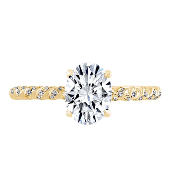 AFFY (0.32 Cttw) Oval & Round White Natural Diamond Semi Mount Engagement Ring In 14k Solid Yellow Gold (I-J Color, I2-I3 Clarity) Ring Size-5