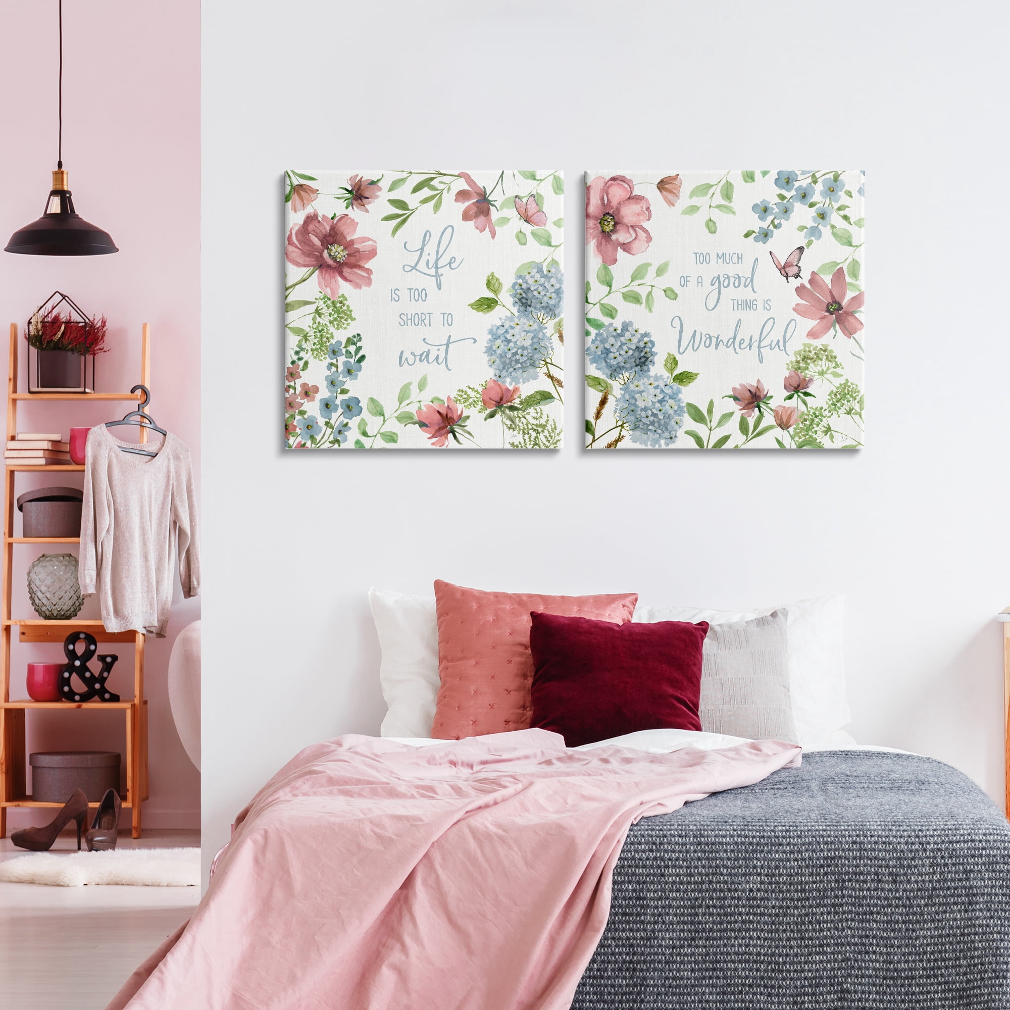 Stupell Industries Uplifting Floral Quotes 2 Piece Canvas Wall Art Set, design by Nan