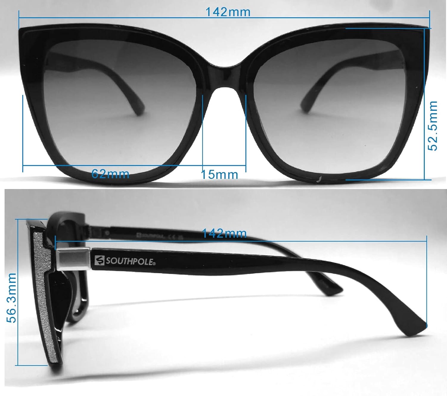 Southpole Women's 1086SP Sparkling UV400 Protective Cat Eye Fashion Sunglasses, 62mm