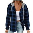 thumbnail image 2 of Aloohaidyvio Hooded Flannel Shirt Women Plaid Jacket Long Sleeve Button Down Blouse Casual Fashion Shacket Tops, 2 of 6