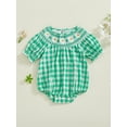 thumbnail image 2 of ZINTAOZT Infant Baby Girls Plaid Bubble Romper Short Sleeve Daisy Embroidery Smocked Bodysuit 0-2Years Summer Clothes, 2 of 8