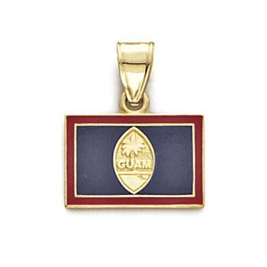 14k Yellow Gold Enamel Guam Flag Pendant - 1.8 Grams