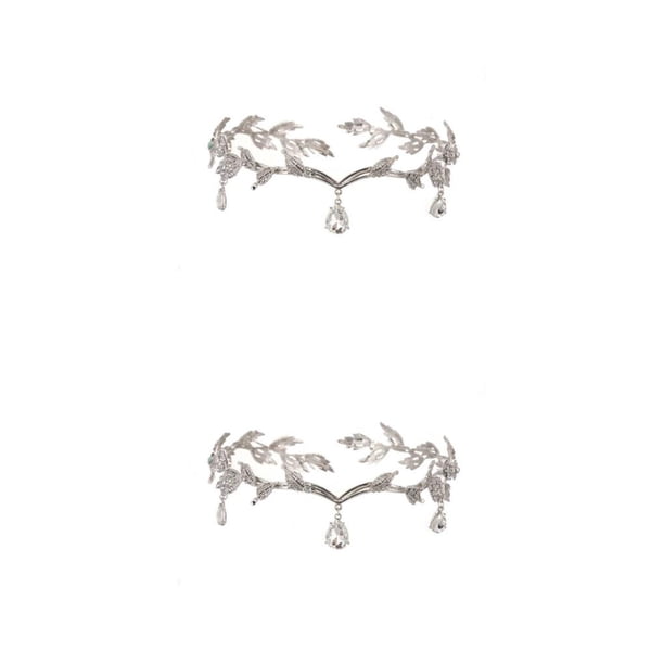 Sonducket Diadema de estilo Vintage para mujer, diadema de cristal para sesión de fotos, tocado de fotografía, decoración para la cabeza, Plata 2piezas