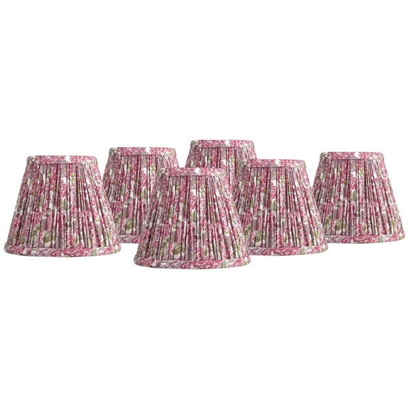 Springcrest Nelle 3 1/2" Top x 6" Bottom x 5" High x 5" Slant Print Lamp Shade Replacement Set of 6 Pink Pleated Clip On Candelabra